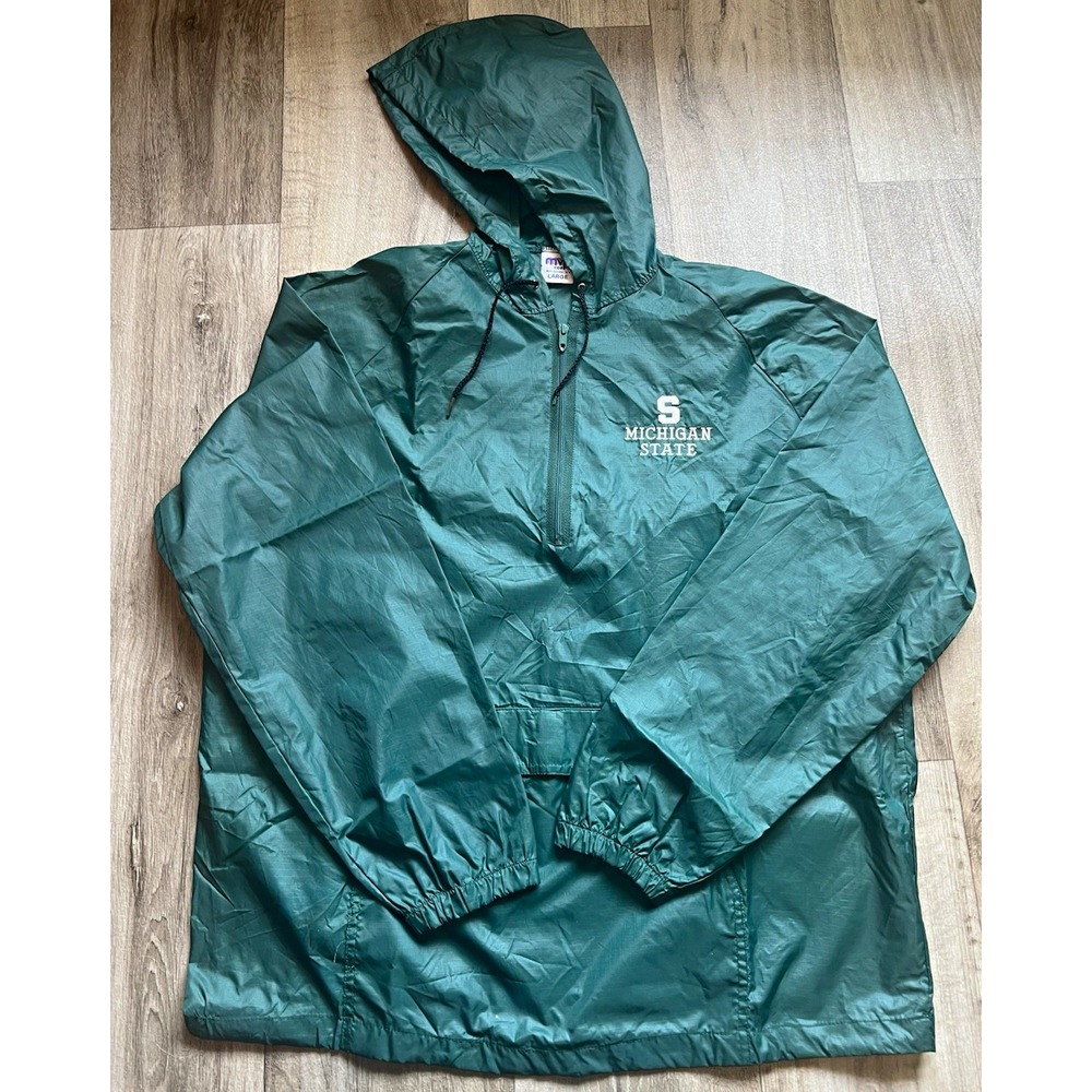 Vintage 90s MV Sport Michigan State Spartans Windbreaker Jacket Half Zip Green L